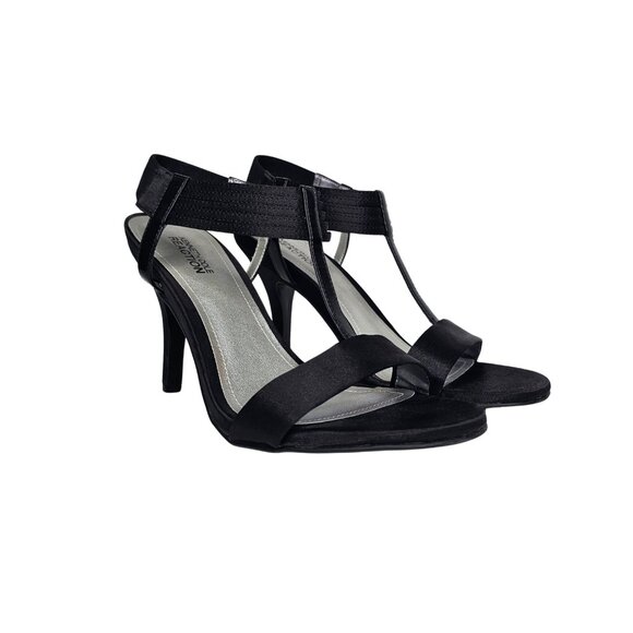 KENNETH COLE REACTION "Know Way" Black Satin T-Strap Heels | US 8.5 | $129 - Picture 1 of 7